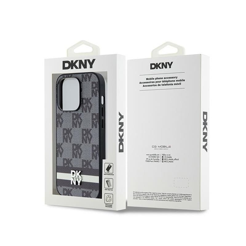 DKNY Leather Checkered Mono Pattern & Printed Stripes - iPhone 14 Pro Case (black) 8
