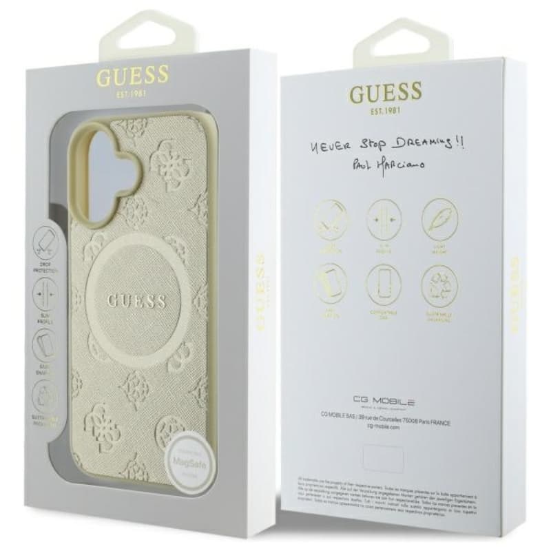 Guess Saffiano Peony Classic Logo MagSafe - Case for iPhone 16 (gold) 8