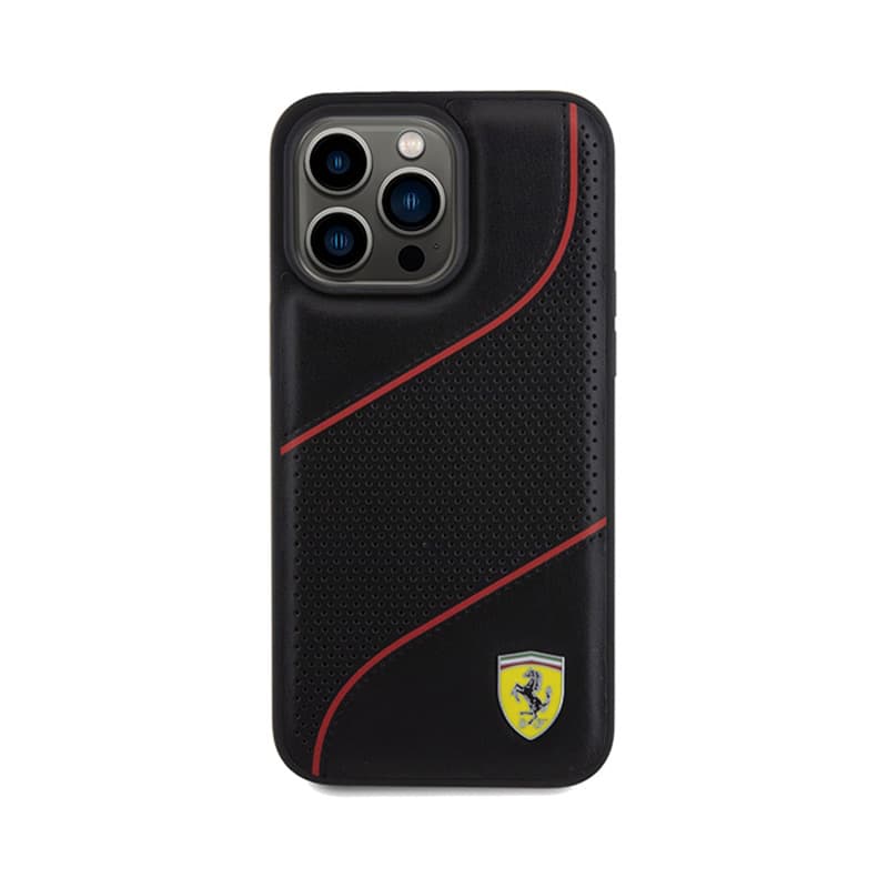 Ferrari Perforated Waves Metal Logo - iPhone 15 Pro Max Case (Black) 3