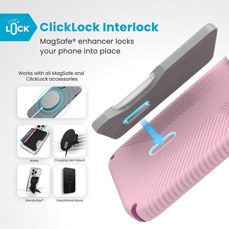 Speck Presidio2 Grip ClickLock & MagSafe - Case for iPhone 16 Pro Max (Wednesday Pink / Boysenberry Purple / White) 2