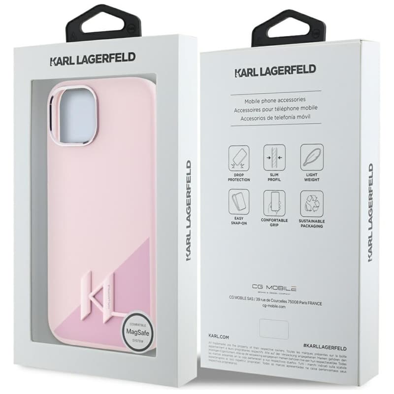 Karl Lagerfeld Silicone Shadow Metal Initial MagSafe - Case for iPhone 15 (pink) 8