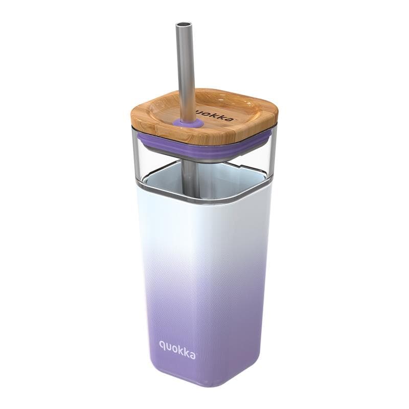 Quokka Liquid Cube - 540 ml Glass Cup with Stainless Steel Straw (Lilac Gradient)