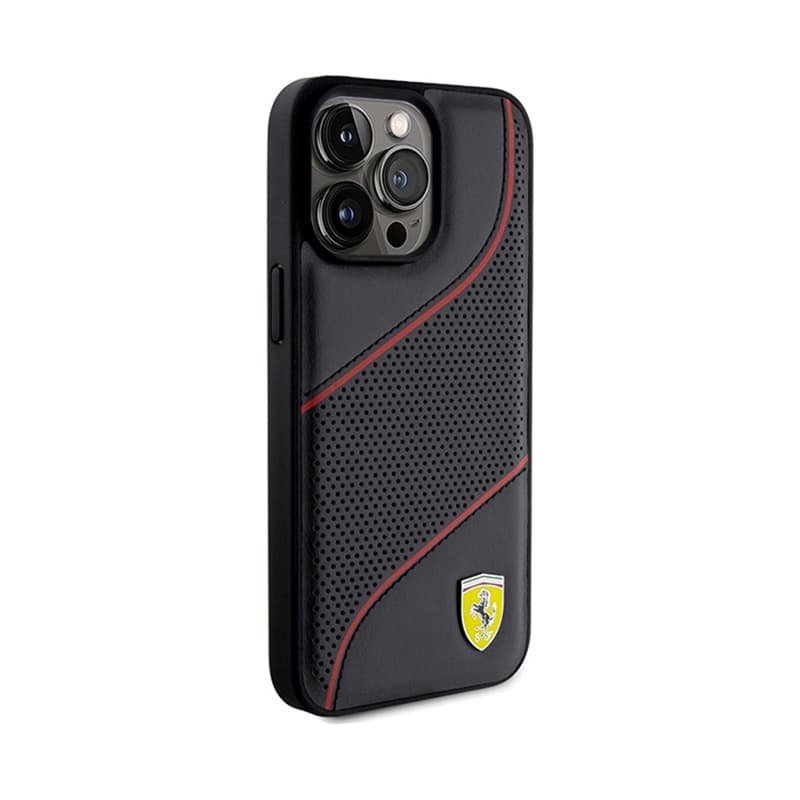 Ferrari Perforated Waves Metal Logo - iPhone 15 Pro Max Case (Black) 4