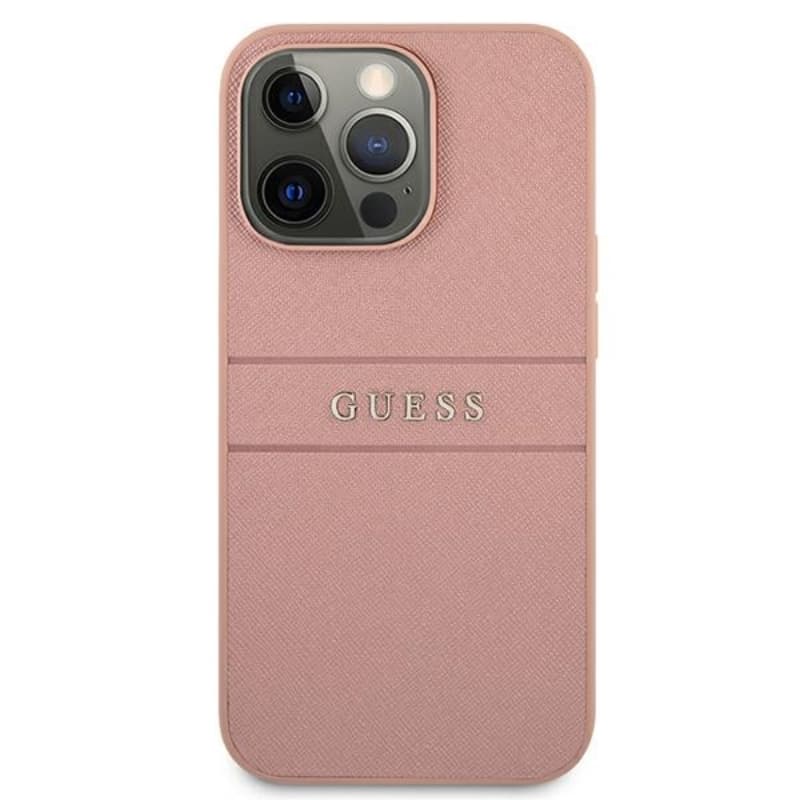 Guess Saffiano Mteal Logo Stripes - Case for iPhone 13 Pro Max (Pink) 3