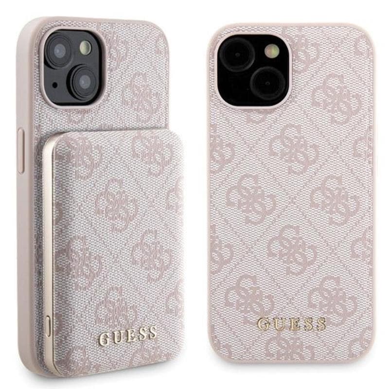 Guess Bundle Pack MagSafe 4G Metal Gold Logo - Case set + Power Bank 5000mAh MagSafe iPhone 15 (pink) 1