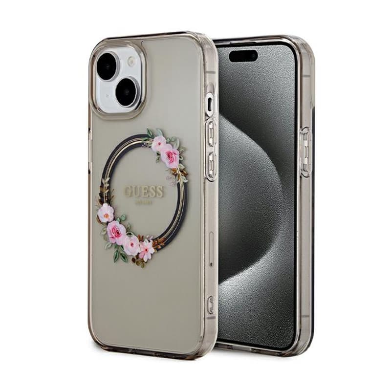 Guess IML Flowers Wreath MagSafe - Case iPhone 15 (Black) 1