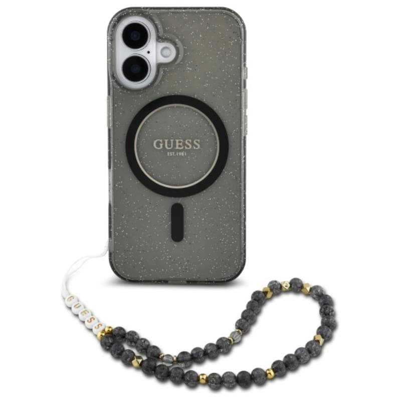 Guess IML Glitter With Pearl Strap MagSafe - Case for iPhone 16 (Black) 2