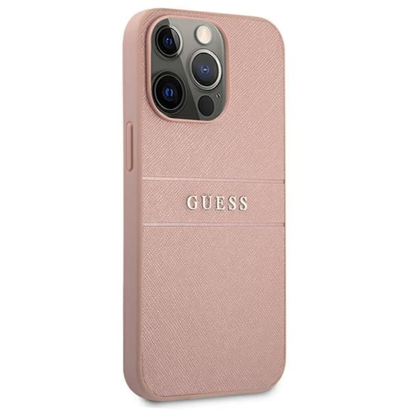 Guess Saffiano Mteal Logo Stripes - Case for iPhone 13 Pro Max (Pink) 4