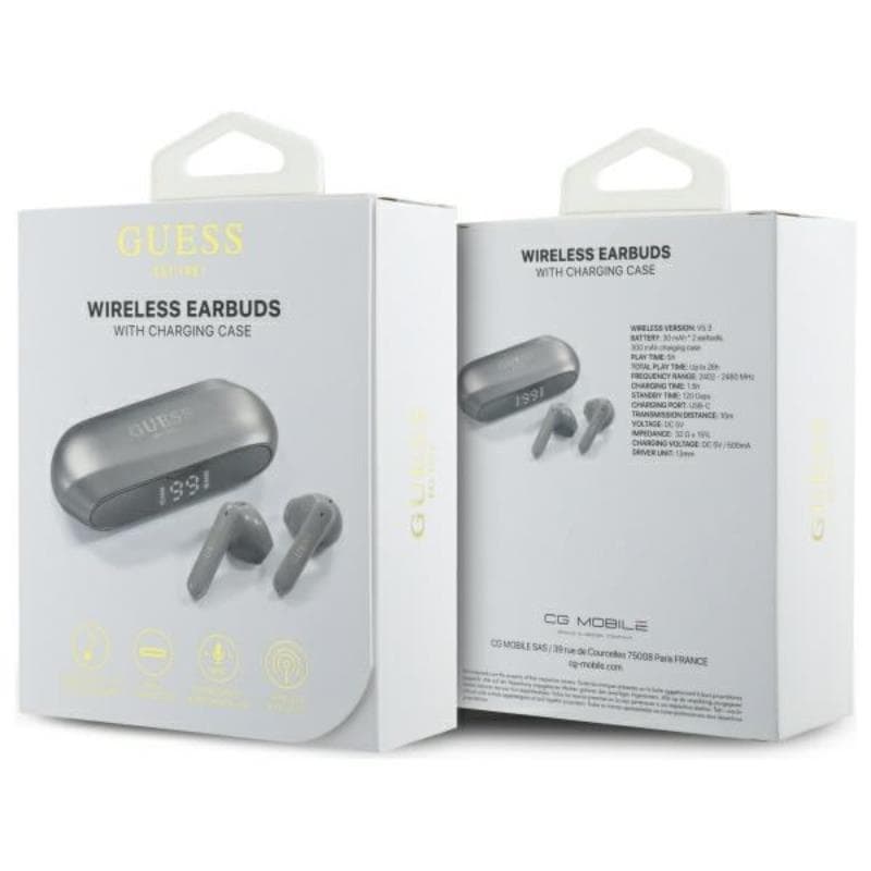 Guess Elongated Metallic Printed Logo - Bluetooth TWS Earbuds + Charging Case (Gray) 7