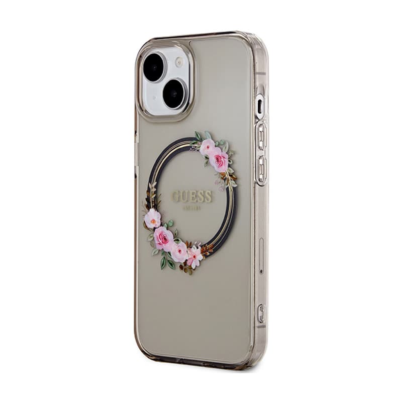 Guess IML Flowers Wreath MagSafe - Case iPhone 15 (Black) 2