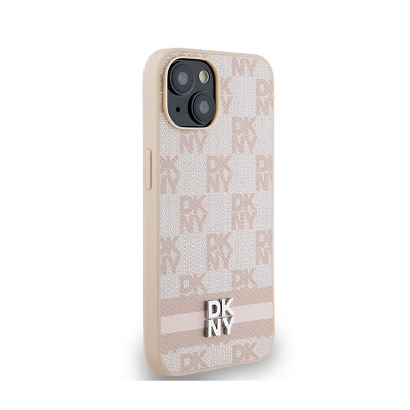 DKNY Leather Checkered Mono Pattern & Printed Stripes - Case for iPhone 14 / 15 / 13 (pink) 4