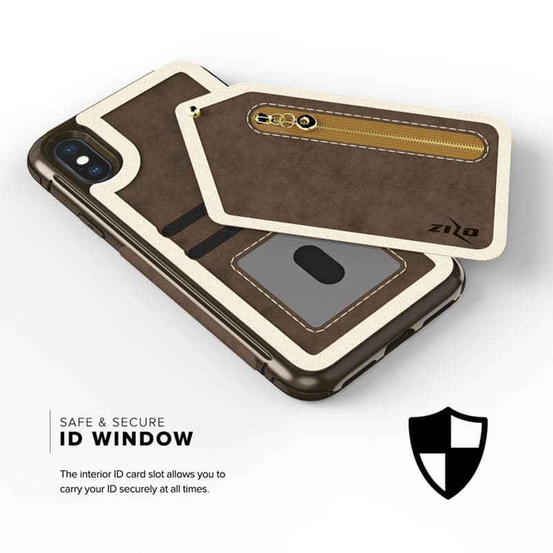 Zizo Nebula Wallet Case - Wallet Back and Zipper Pouch with Tempered Glass Screen Protector for iPhone X (Dark Brown/Brown) 6