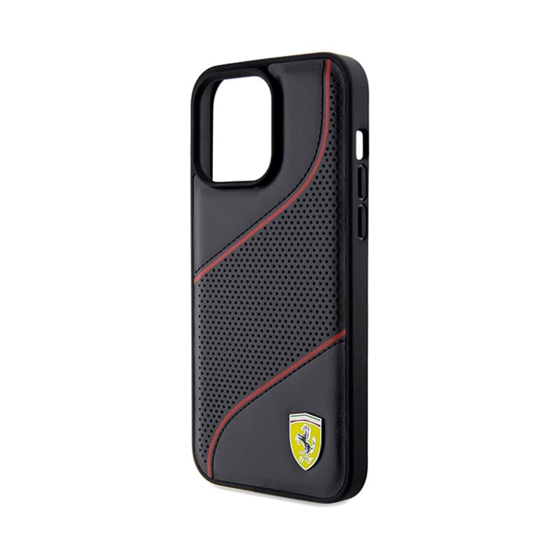 Ferrari Perforated Waves Metal Logo - iPhone 15 Pro Max Case (Black) 6