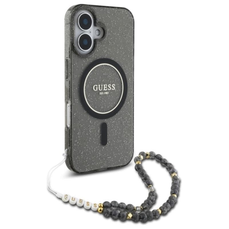 Guess IML Glitter With Pearl Strap MagSafe - Case for iPhone 16 (Black) 3