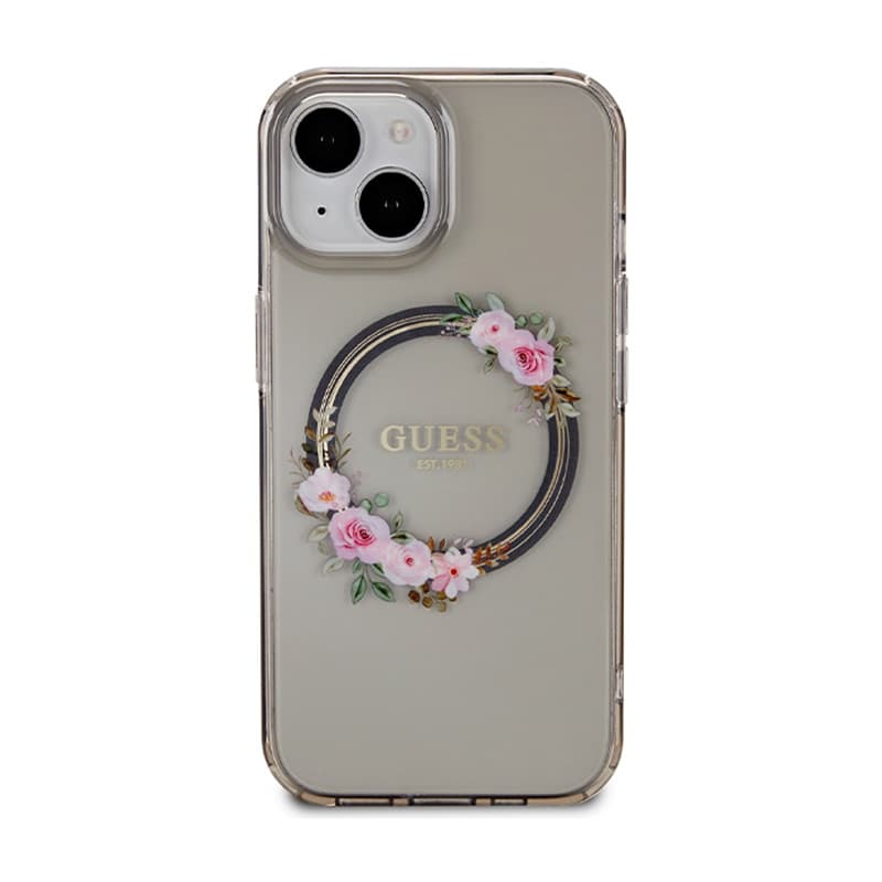 Guess IML Flowers Wreath MagSafe - Case iPhone 15 (Black) 3