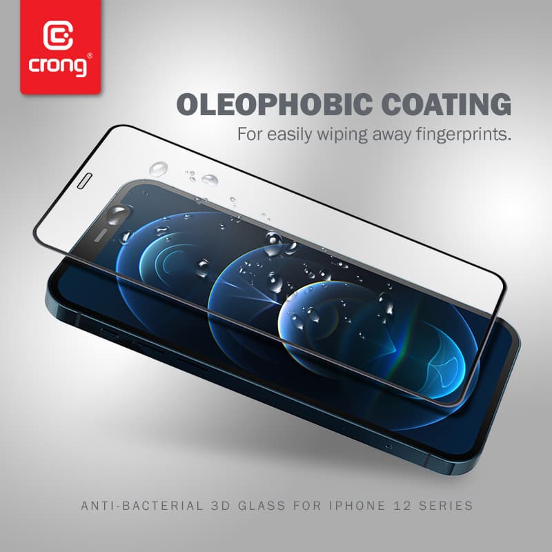 Crong Anti-Bacterial 3D Armor Glass – 9H tempered glass for the entire iPhone 12 Mini screen + installation frame 7