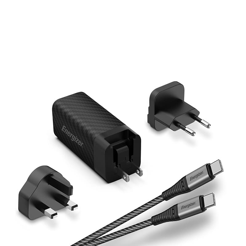 Energizer Ultimate - Multiplug EU / UK / US GaN USB-C & USB-A 65W PD mains charger + USB-C cable (Black) 2