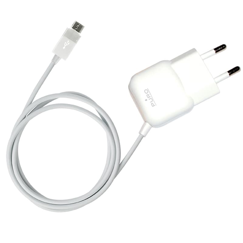 PURO Mini Travel Charger - Portable Wall Charger with Micro USB Cable (White) 1