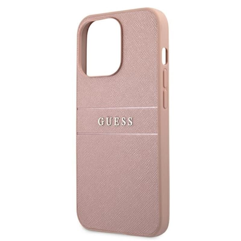 Guess Saffiano Mteal Logo Stripes - Case for iPhone 13 Pro Max (Pink) 6