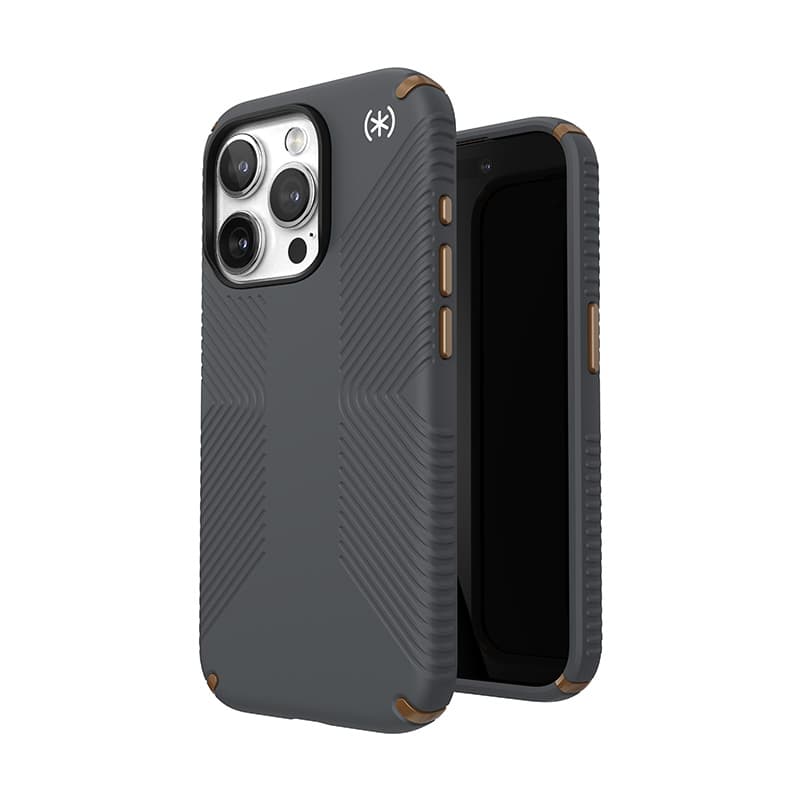 Speck Presidio2 Grip - iPhone 15 Pro Case (Charcoal Gray / Cool Bronze / White)
