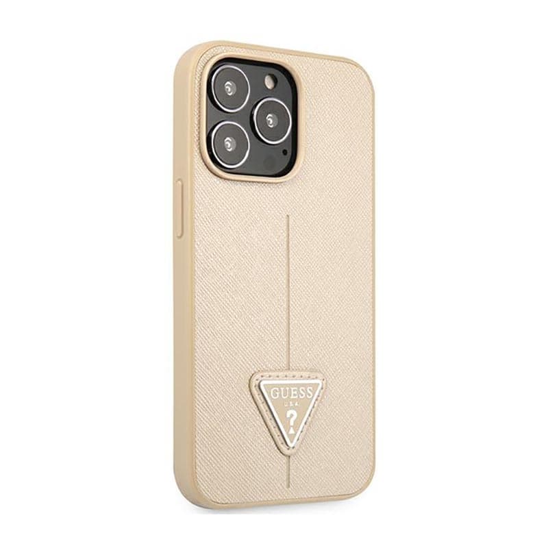 Guess Saffiano Triangle Logo Case - Case for iPhone 14 Pro (Beige) 4