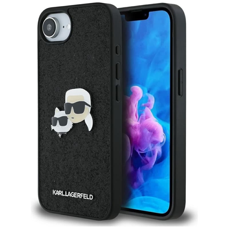 Karl Lagerfeld Fixed Glitter Karl & Choupette Heads Metal Pin - Case for iPhone 16e (black) 1