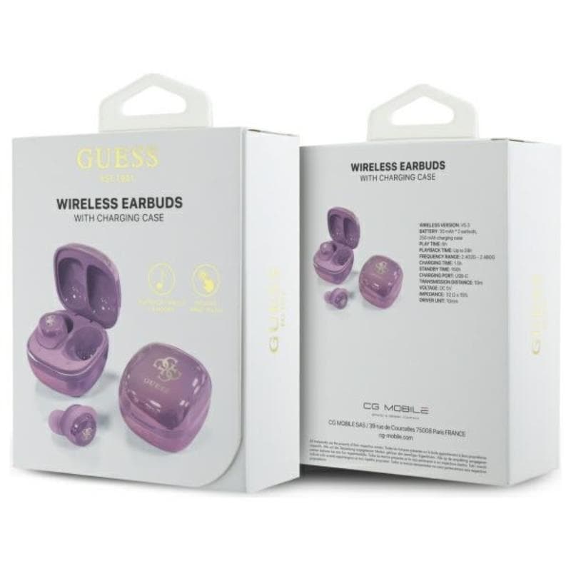 Guess 4G Printed Logo - Bluetooth TWS Headphones + Charging Case (Purple) 6