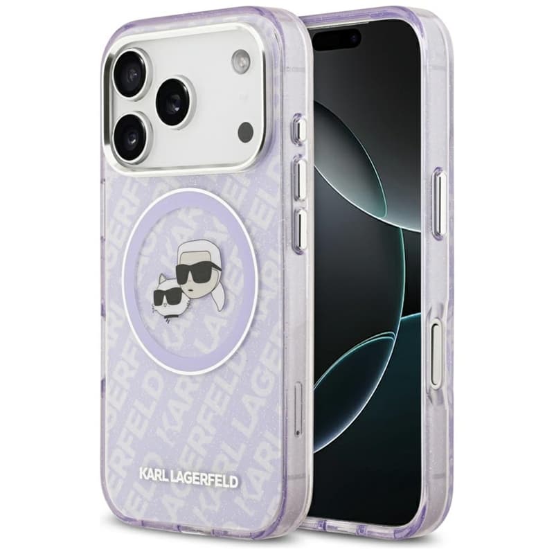 Karl Lagerfeld IML Glitter Karl & Choupette Heads Logo MagSafe - Case for iPhone 17 Pro (purple)