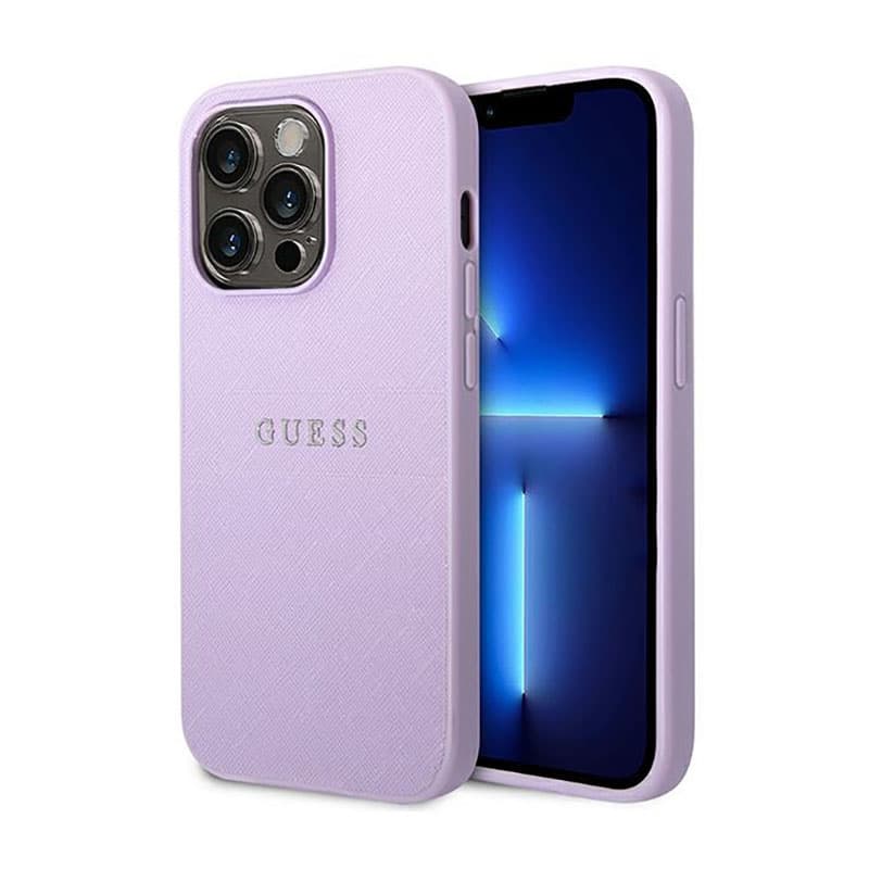 Guess Saffiano Metal Logo Stripes - Case for iPhone 14 Pro (Lilac) 2
