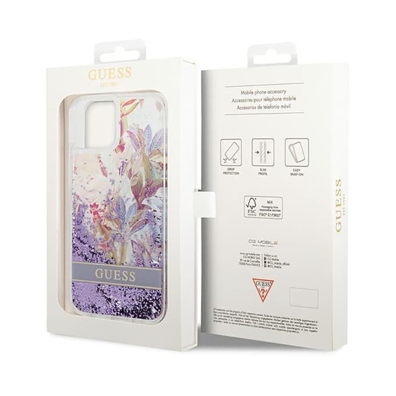 Guess Liquid Glitter Flower - Case for iPhone 14 Plus (Purple) 8