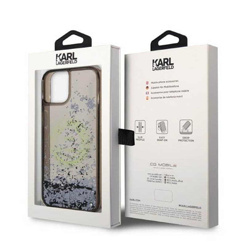 Karl Lagerfeld Liquid Glitter Round RSG Logo Case - Case for iPhone 14 (Black) 8