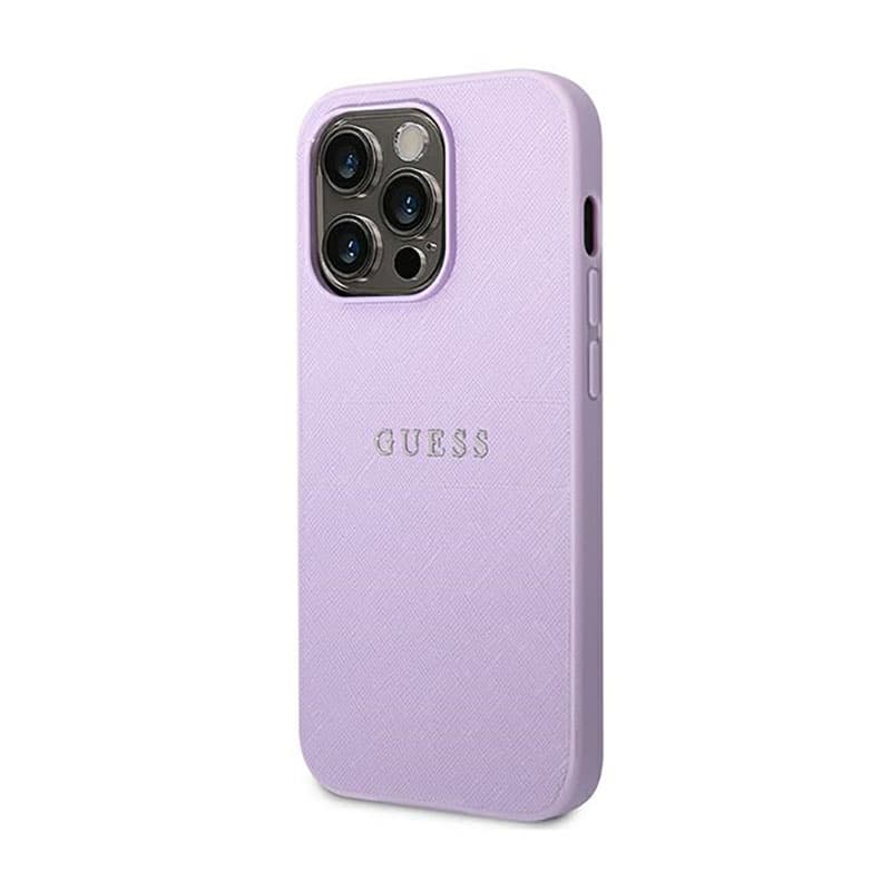 Guess Saffiano Metal Logo Stripes - Case for iPhone 14 Pro (Lilac) 3