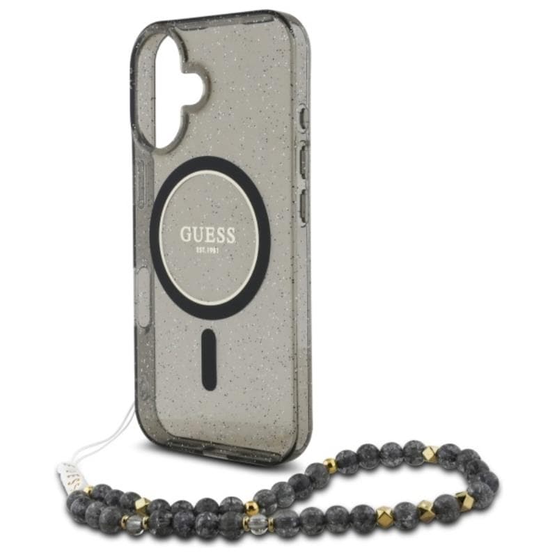 Guess IML Glitter With Pearl Strap MagSafe - Case for iPhone 16 (Black) 5