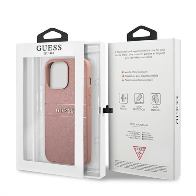 Guess Saffiano Mteal Logo Stripes - Case for iPhone 13 Pro Max (Pink) 8