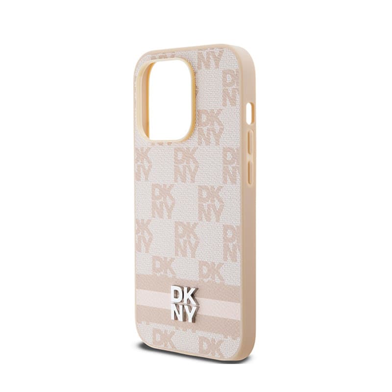DKNY Leather Checkered Mono Pattern & Printed Stripes - iPhone 14 Pro Case (pink) 6
