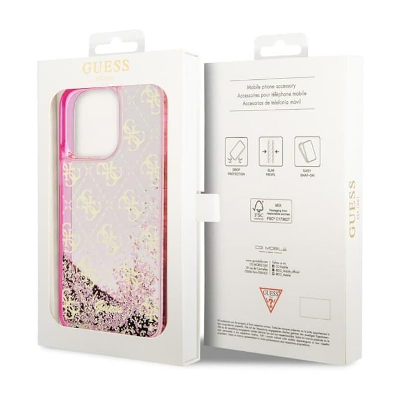 Guess Liquid Glitter Transculent 4G - Case for iPhone 14 Pro Max (Pink) 8