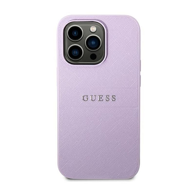 Guess Saffiano Metal Logo Stripes - Case for iPhone 14 Pro (Lilac) 4