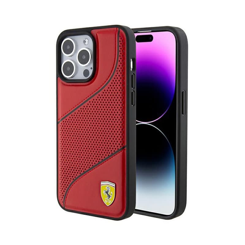Ferrari Perforated Waves Metal Logo - Case for iPhone 15 Pro Max (Red)