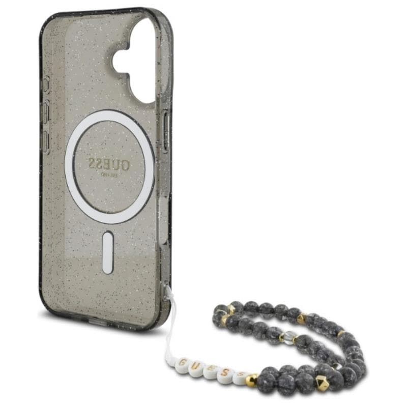 Guess IML Glitter With Pearl Strap MagSafe - Case for iPhone 16 (Black) 6