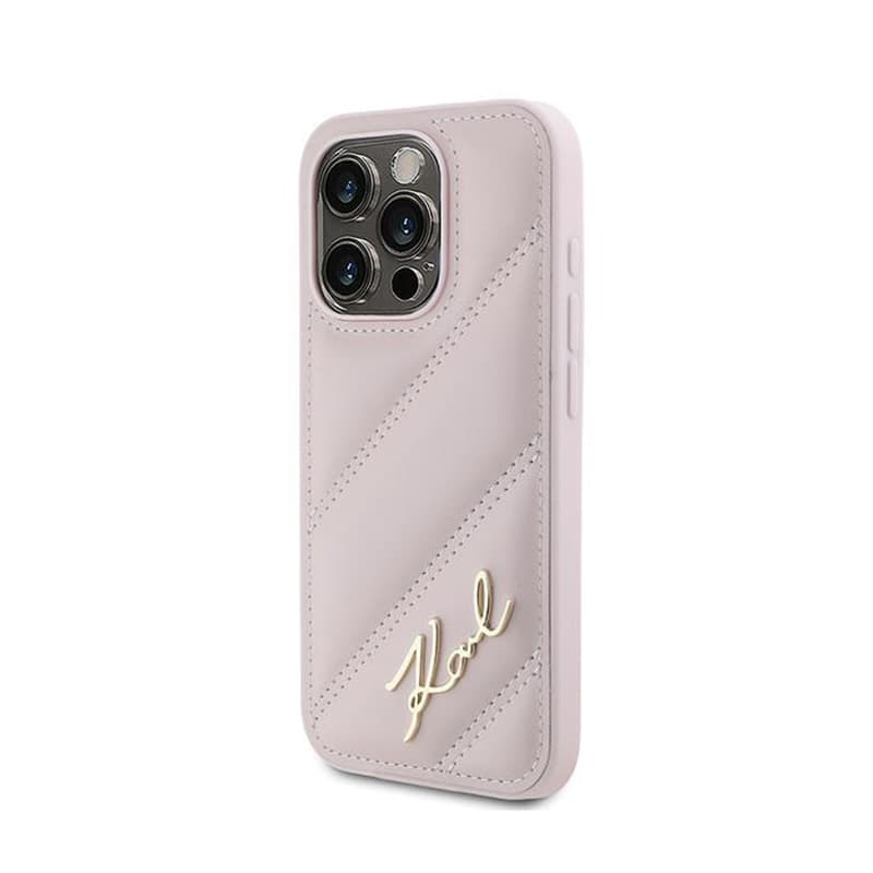 Karl Lagerfeld Diagonal Quilted Script - Case for iPhone 15 Pro (Pink) 2