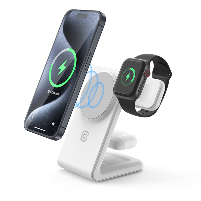 Crong MagSpot Pivot Stand - 3-in-1 Wireless Charger with MagSafe for iPhone, Apple Watch, and AirPods (White) 1