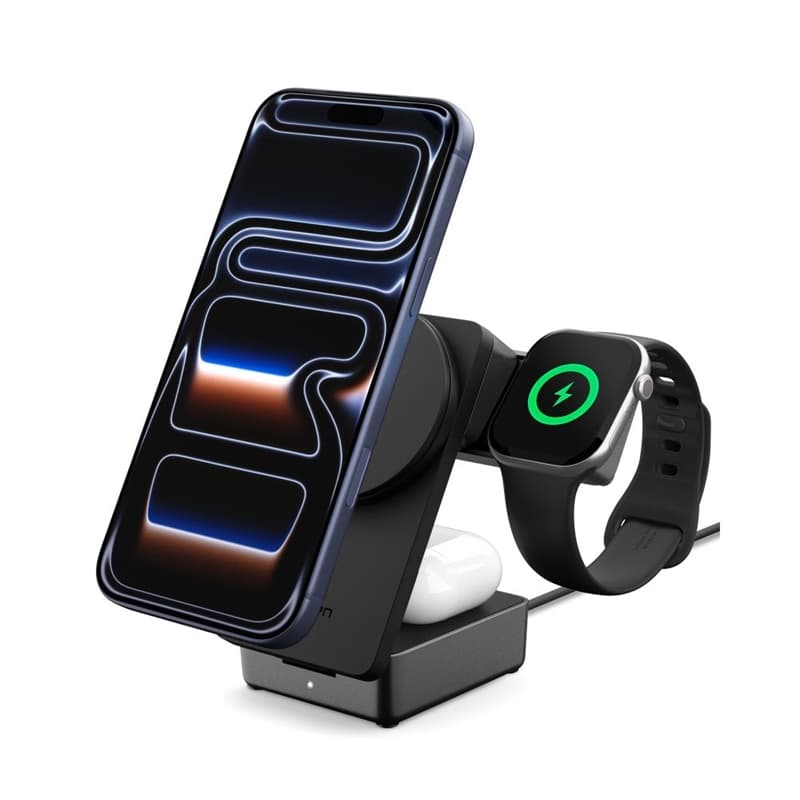 Spigen EF323MQ Essential - MagSafe 3-in-1 Wireless Charger for iPhone, AirPods and Apple Watch 25W Qi 2.2 (Black) 6