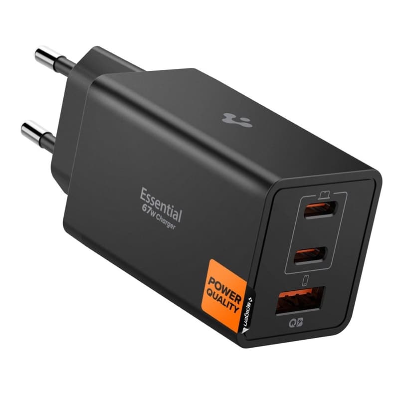 Spigen Essential EE673EU GaN Pro - Wall Charger 2x USB-C + USB-A 67W (Black) 1