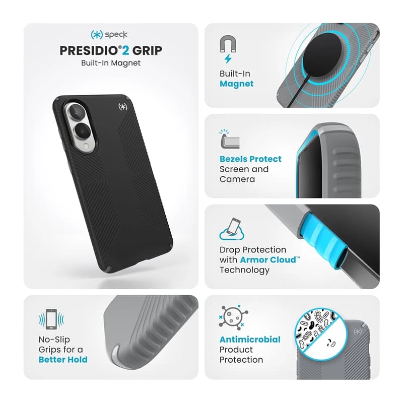 Speck Presidio2 Grip Magnet - Samsung Galaxy S25 Edge MagSafe Case (Black/Slate Gray/White) 7