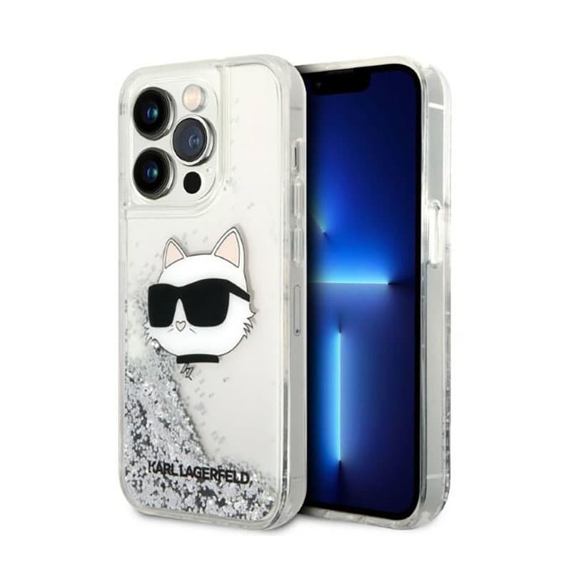 Karl Lagerfeld Liquid Glitter NFT Choupette Head - Case for iPhone 14 Pro (Silver) 1
