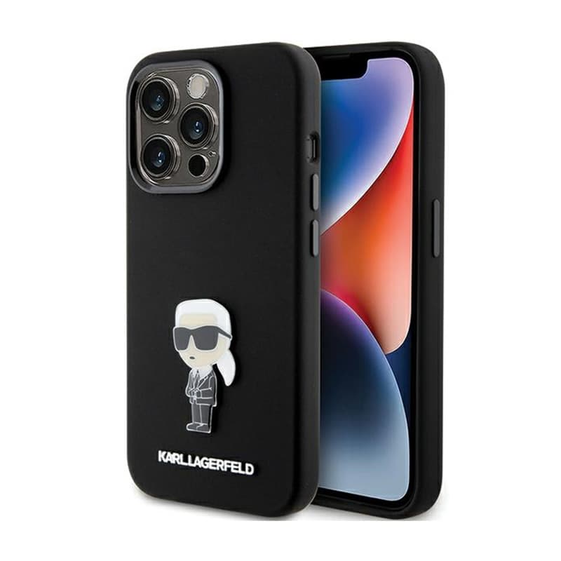 Karl Lagerfeld Silicone Ikonik Metal Pin - iPhone 15 Pro Case (Black) 1
