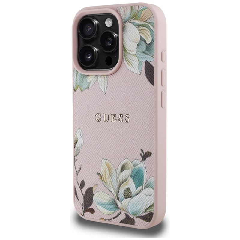 Guess Grained Printed Flower Pattern MagSafe - Case for iPhone 16 Pro (pink) 2