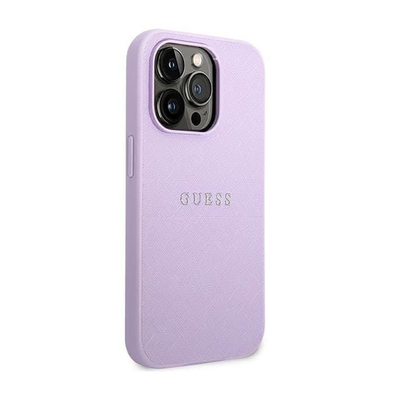 Guess Saffiano Metal Logo Stripes - Case for iPhone 14 Pro (Lilac) 5