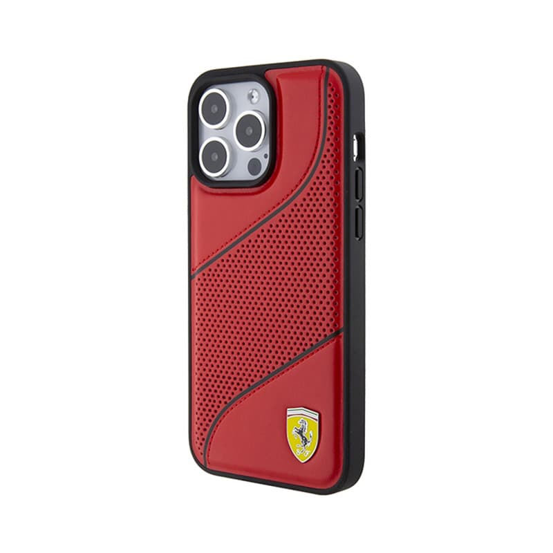 Ferrari Perforated Waves Metal Logo - Case for iPhone 15 Pro Max (Red) 2