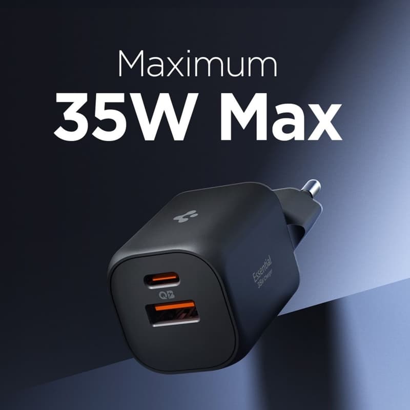 Spigen Essential EE352EU GaN Pro - USB-C + USB-A 35W Wall Charger (Black) 4